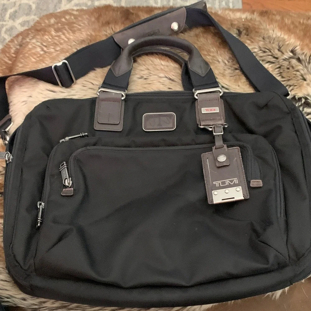 Tumi Black Nylon Laptop Messenger with Leather Accents